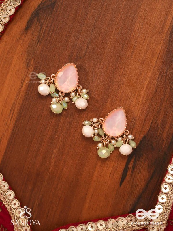 PRAKRITI - NATURE’S TOUCH- PEACH TEARDROP EARRINGS WITH PASTEL GEMSTONES AND BEADS