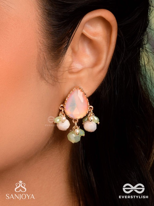 PRAKRITI - NATURE’S TOUCH- PEACH TEARDROP EARRINGS WITH PASTEL GEMSTONES AND BEADS