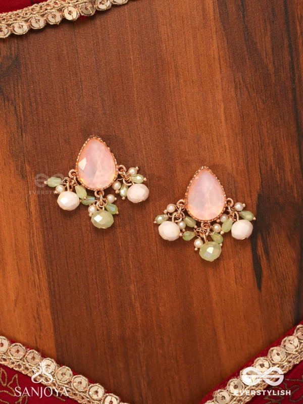 PRAKRITI - NATURE’S TOUCH- PEACH TEARDROP EARRINGS WITH PASTEL GEMSTONES AND BEADS