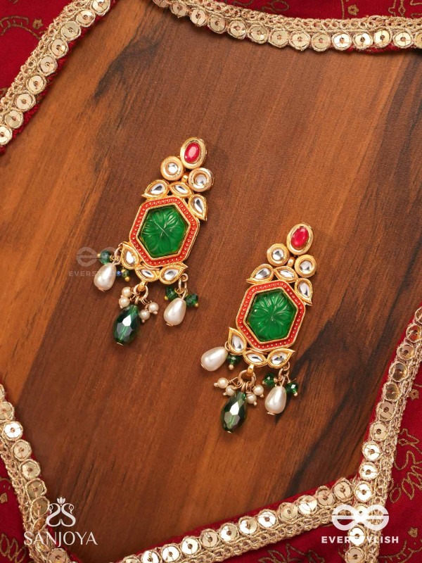 HARARASA - ESSENCE OF GREEN- KUNDAN EARRINGS WITH PEARLS, BEADS AND GEMSTONE