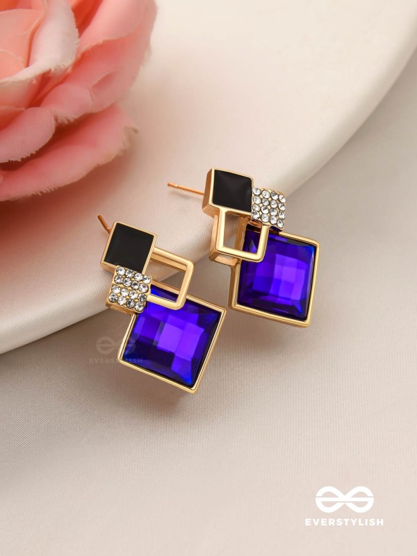 MIDNIGHT GLINT- VIBRANT BLUE GEM  GEOMETRIC EARRINGS