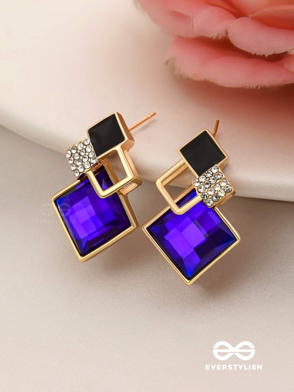 MIDNIGHT GLINT- VIBRANT BLUE GEM  GEOMETRIC EARRINGS