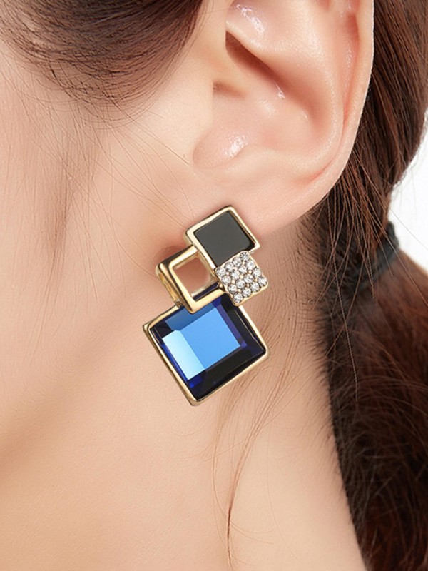 MIDNIGHT GLINT- VIBRANT BLUE GEM  GEOMETRIC EARRINGS