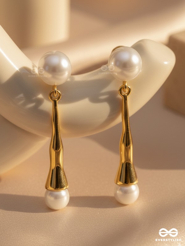 GOLDEN PEARL DROP-  CONTEMPORARY GOLDEN DROP EARRINGS