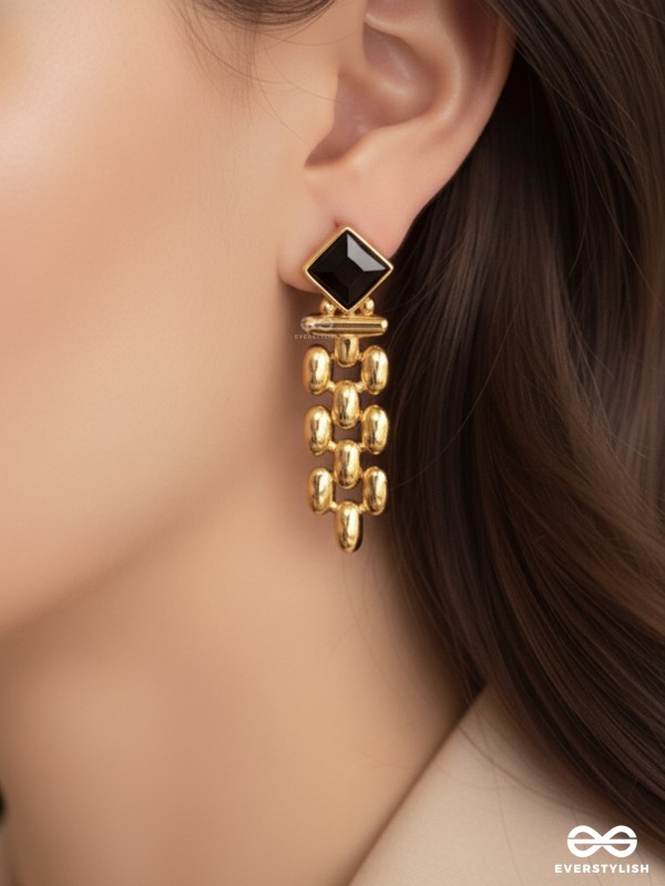 BLACK AURA-  BLACK AND GOLD STATEMENT EARRINGS