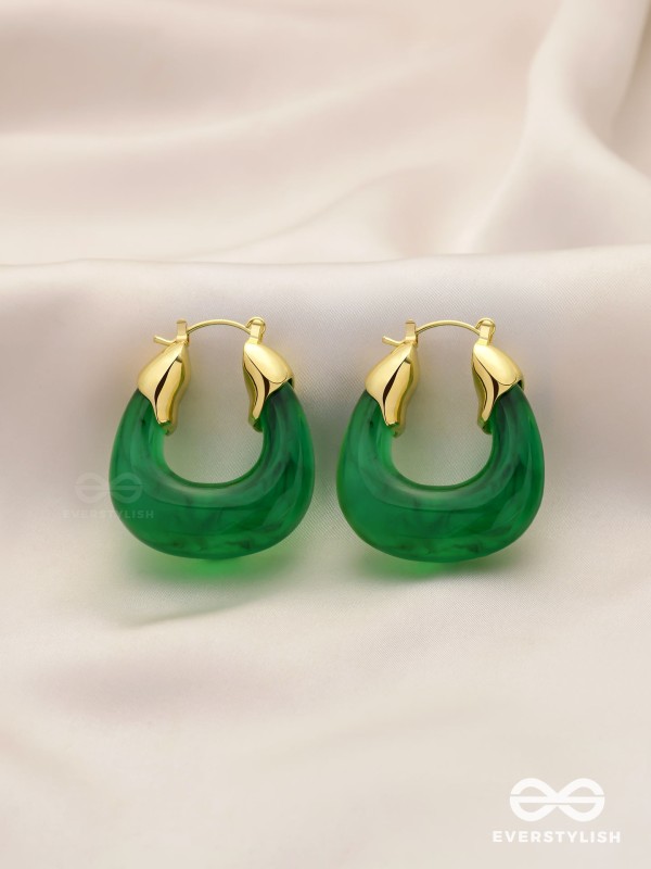 EMERALD EMBRACE-  TRANSLUCENT GREEN HOOPS