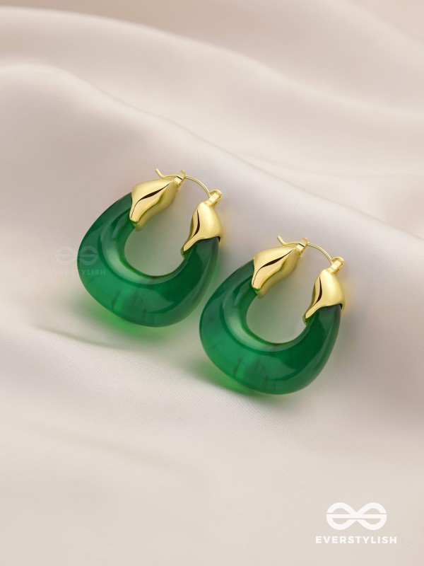 EMERALD EMBRACE-  TRANSLUCENT GREEN HOOPS