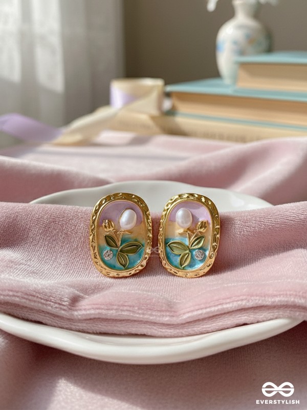 FLORAL MUSE- STATEMENT EARRINGS WITH EMBOSSED FLOWERS AND PEARLS