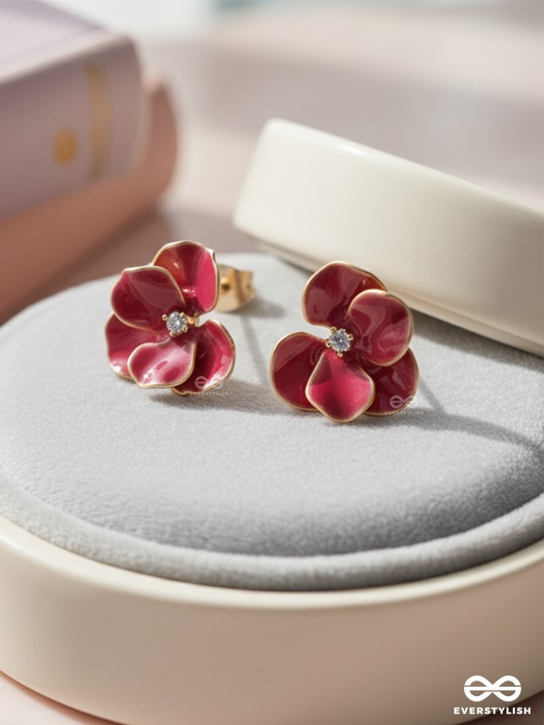 RUBY PETALS-  TEXTURED FLORAL STUDS 