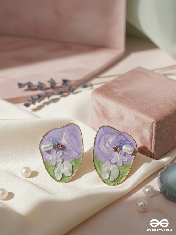 LAVENDER LEAF – WHIMSICAL FLORAL EARRINGS WITH ENAMEL DETAILS