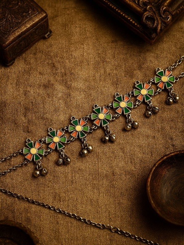SPRING WHIM- OXIDISED FLORAL CHARM CHOKER