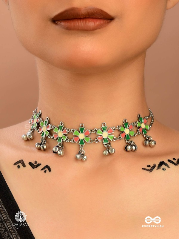 SPRING WHIM- OXIDISED FLORAL CHARM CHOKER