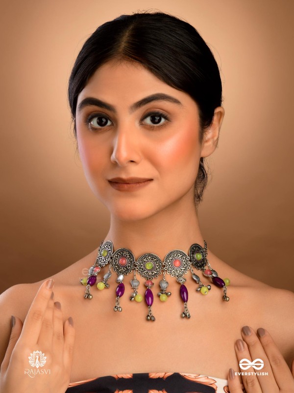 MIDNIGHT MUSE - OXIDISED COLOURED BEAD CHOKER