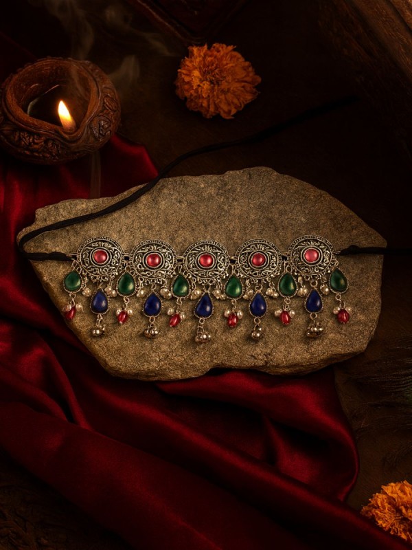 NAZAAKAT - DETAILED BEADED OXIDISED NECKLACE