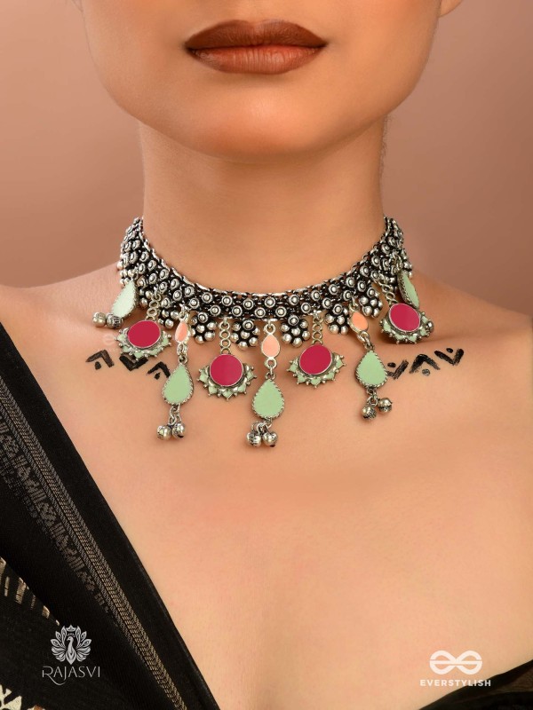 CHARM BLOSSOM - ANTIQUE ENAMELLED OXIDISED NECKLACE