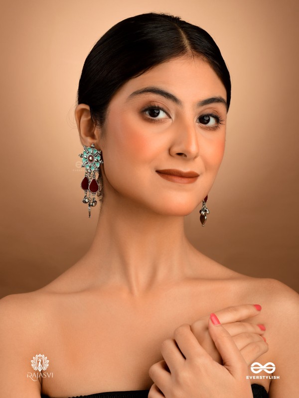 ROYAL NOMAD - ENAMELLED FLORAL OXIDISED EARRING