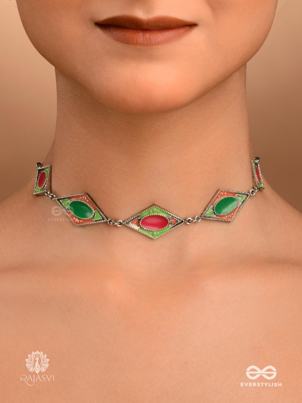 TRIBAL SPARK - MULTICOLOR ENAMELLED OXIDISED CHOKER
