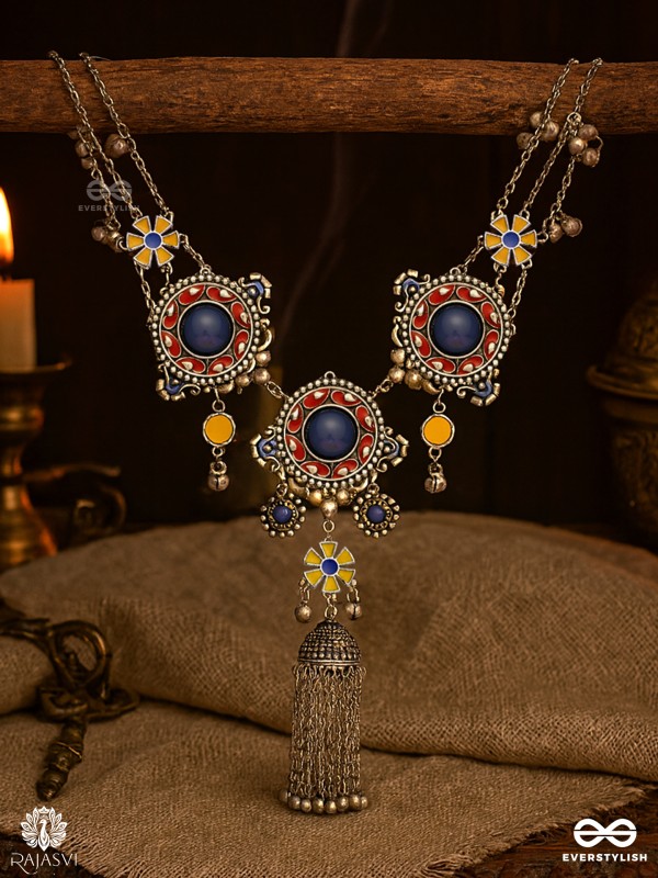 KATHAKRITI - CASCADING SILVER TASSELS NECKPIECE
