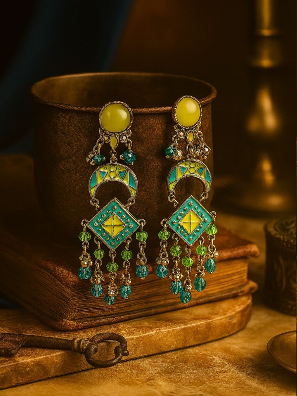 MINT MEADOW- ENAMELLED OXIDISED EARRING 