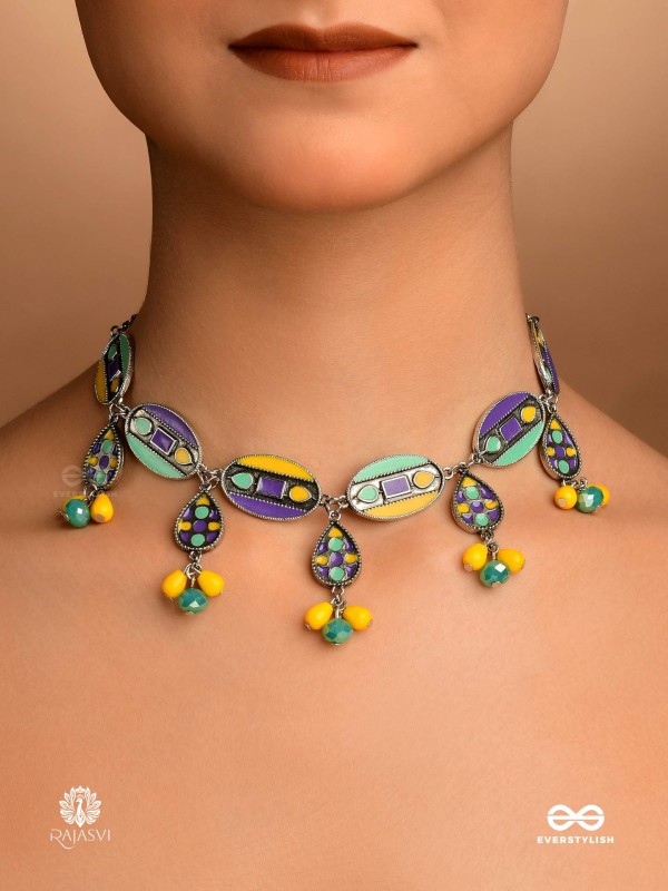 RANG PANCHAMI- BRIGHT ENAMELLED OXIDISED CHOKER
