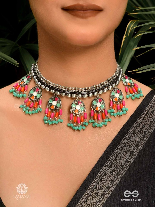 TRIBAL TANGO - OXIDISED AND CHARM NECKLACE