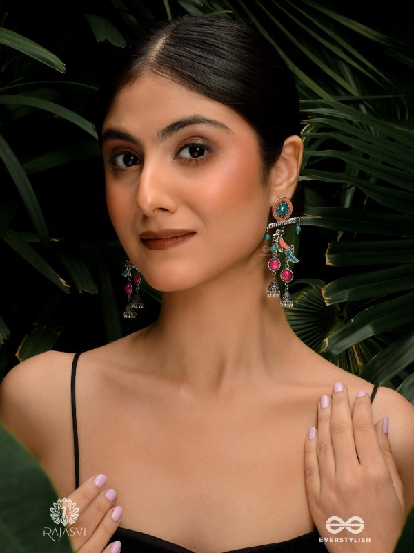 CHIRPY BEATS - QUIRKY ENAMELLED OXIDISED EARRINGS