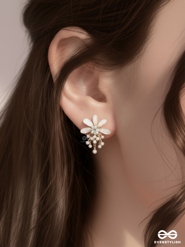 PEARL BLOOM – DELICATE FLORAL STUD EARRINGS WITH PEARL DROPS
