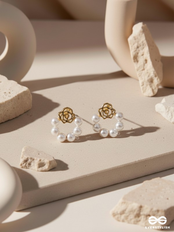 HONEY HALO – WARM GOLDEN PEARL HOOP STUDS