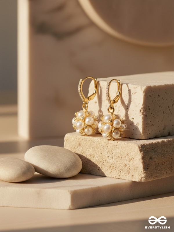 PEARL PUFF – TRENDY CLUSTER  PEARL DROPS STUDS