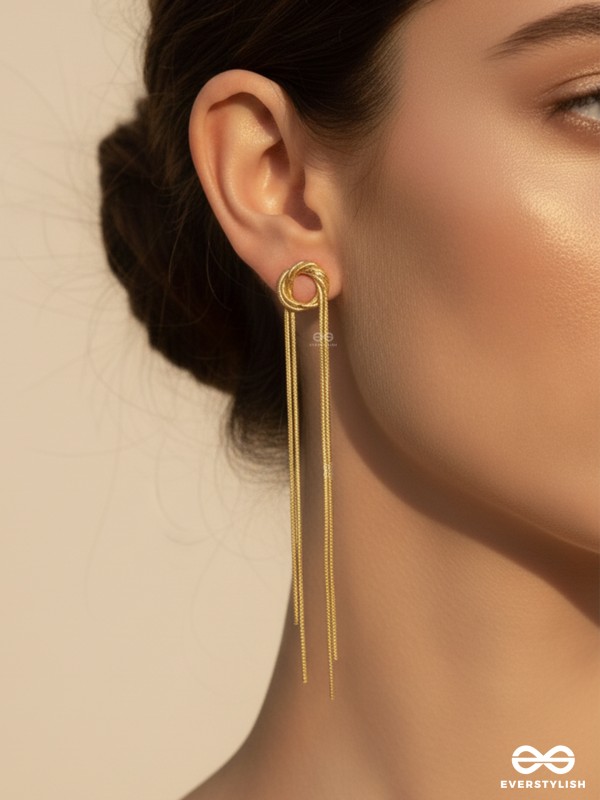 GOLD DRAPE – STATEMENT LINEAR GOLDEN DANGLERS