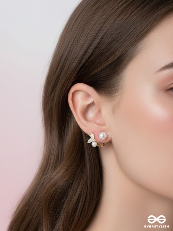 PEARL TENDRIL – DELICATE LEAFY PEARL STUDS WITH GOLDEN DETAILS