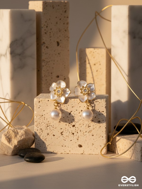 ROYAL PETAL –WHITE  FLORAL AND PEARL DROPS WITH MODERN MYSTIQUE
