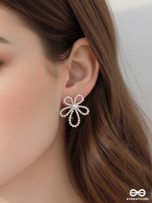 DAISY WHIRL – WHIMSICAL PEARL LOOP FLOWER EARRINGS