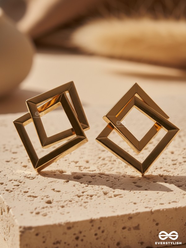 GOLDEN DIMENSION –  OPEN CUBE STATEMENT EARRINGS