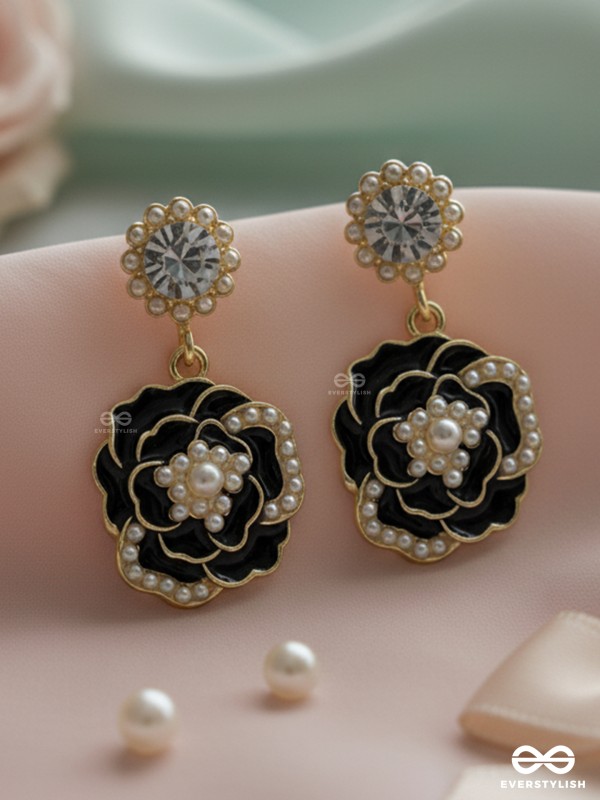 MIDNIGHT ROSE – STATEMENT DROP EARRINGS WITH GOLD TRIM