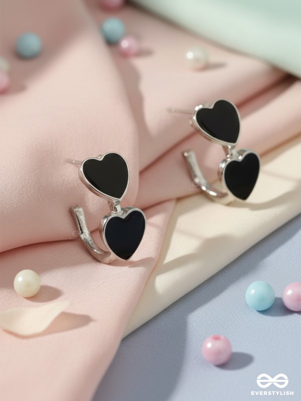 NIGHT BLOOM – DOUBLE HEART EARRINGS IN DEEP BLACK HUE
