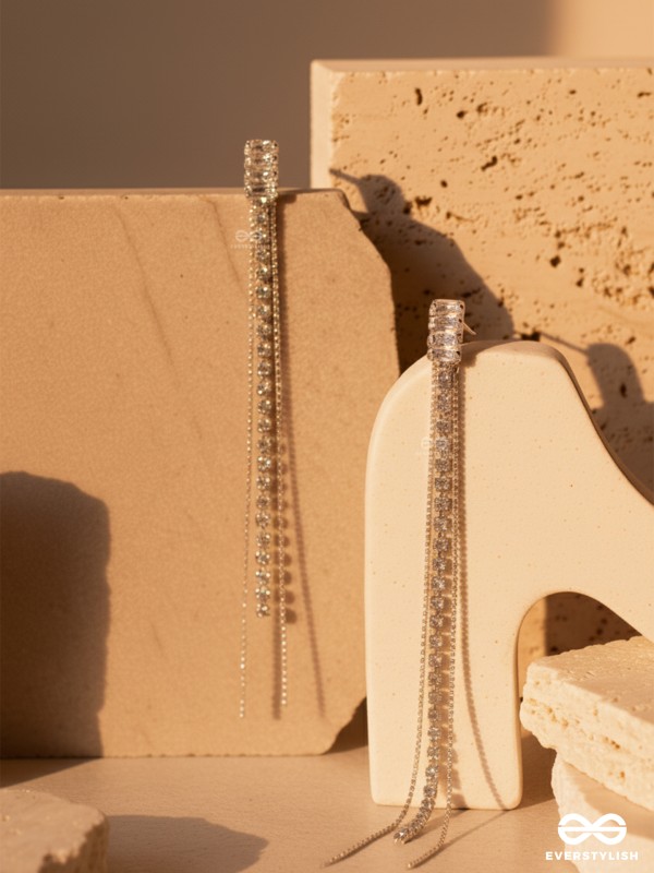 SILVER VEIL – SHIMMERING LONG DROP EARRINGS