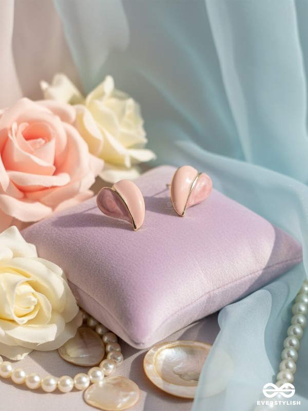 HONEY HEART –  PASTEL PINK ENAMEL HEART STUDS WITH GOLD TOUCH