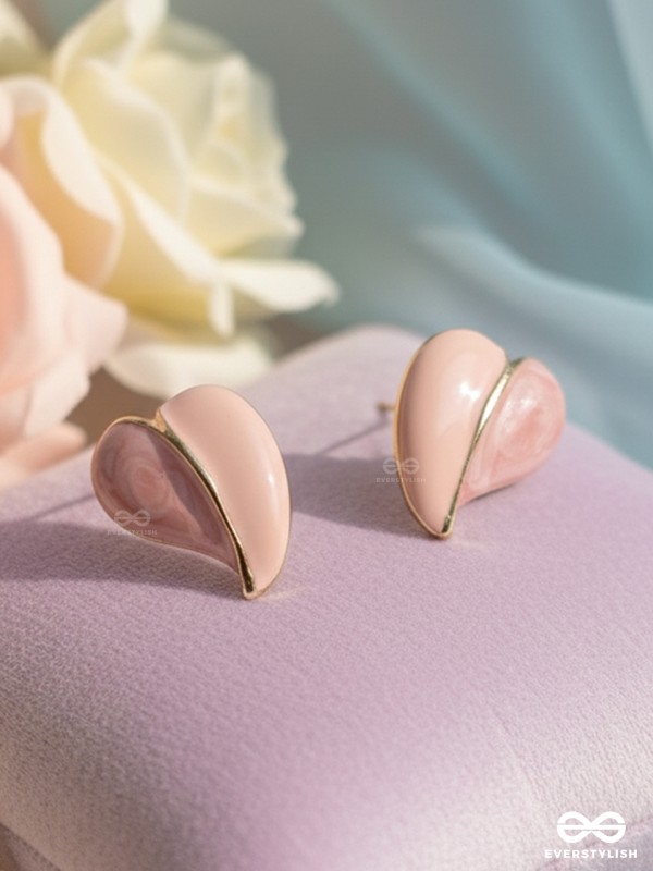 HONEY HEART –  PASTEL PINK ENAMEL HEART STUDS WITH GOLD TOUCH