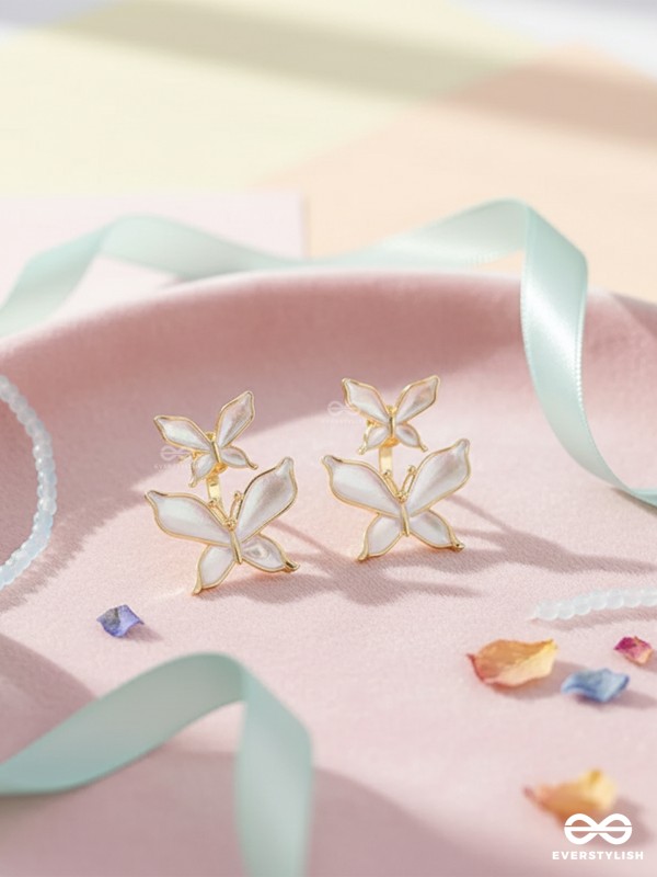 IVORY FLUTTER – PEARLY BUTTERFLY DROP EARRINGS