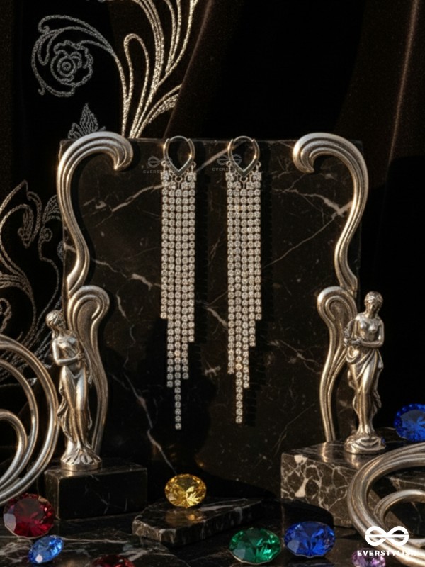 FROST FALL – LONG SHIMMERING STRAND SILVER EARRINGS