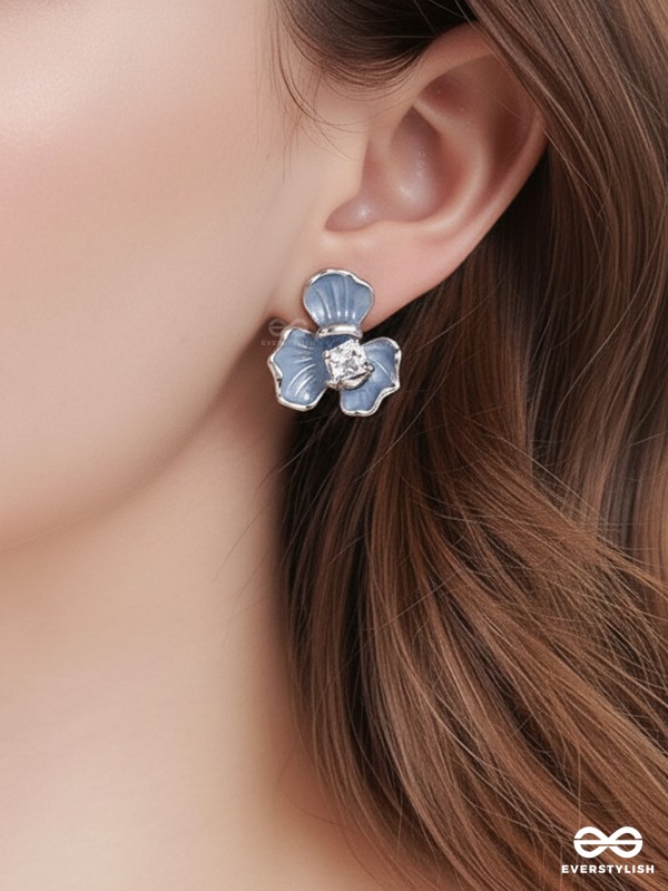 BLUE BREEZE BLOOM – ENAMEL FLORAL STUD EARRINGS