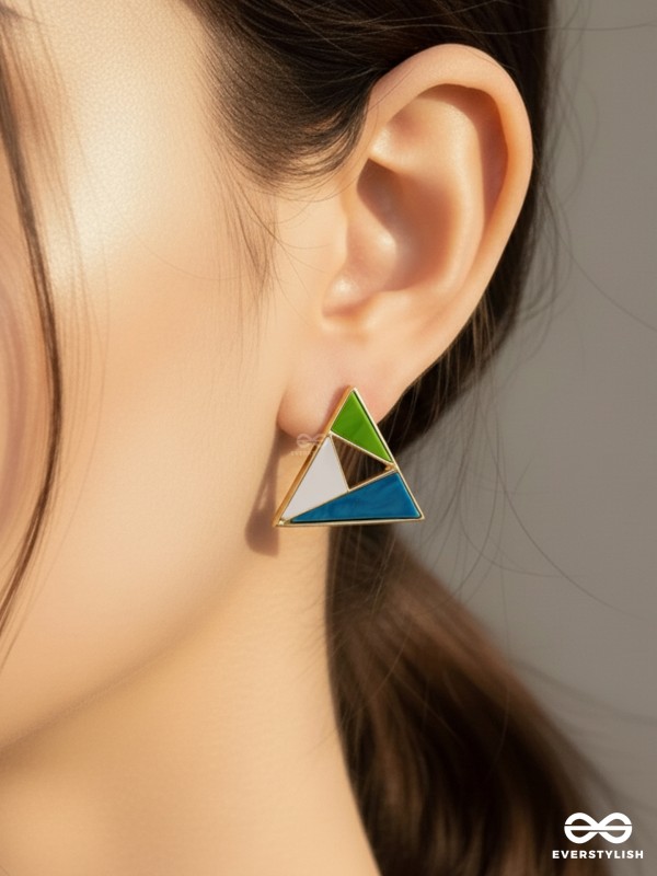 PIXEL TRIAD – MULTI-COLOR TRIANGLE STUD EARRINGS