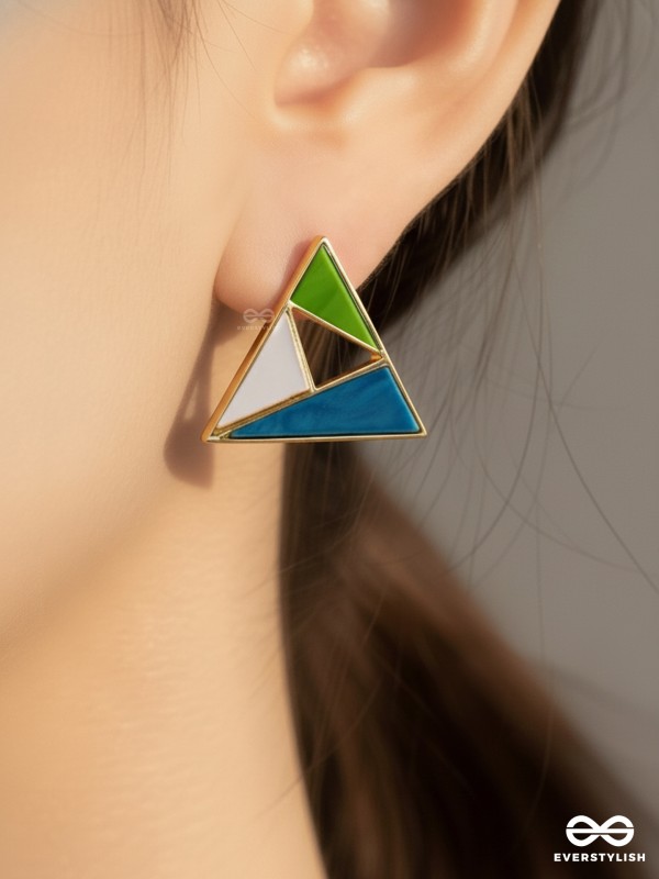 PIXEL TRIAD – MULTI-COLOR TRIANGLE STUD EARRINGS