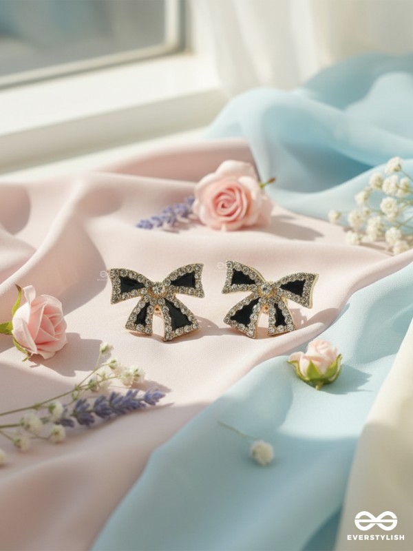 BLING BOWTIE – SHINY BLACK & CRYSTAL BOW STUDS