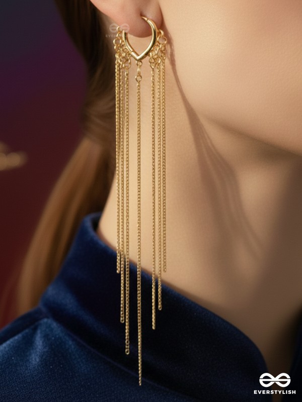 GOLD DRIZZLE – LONG FLOWY GOLD CHAIN EARRINGS