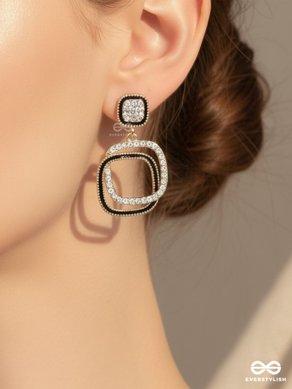 SQUARE LOOP – MODERN BLACK & GOLD DROP EARRINGS