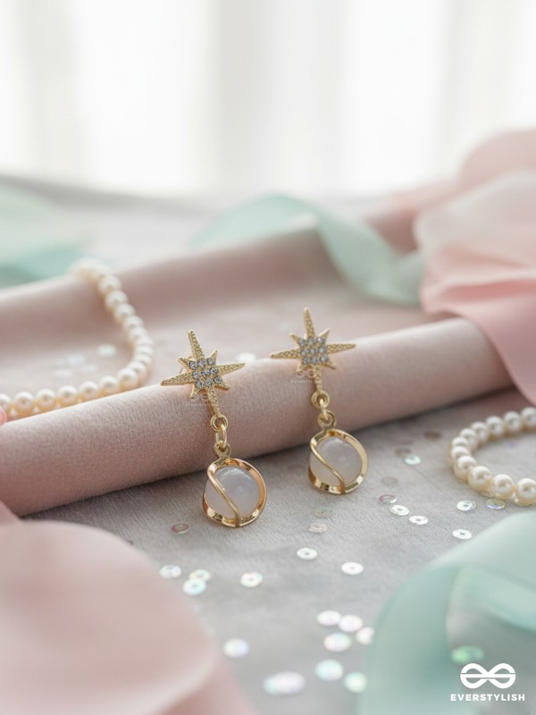 ASTRAL PEBBLE – STARBURST STUD WITH SOFT STONE DROP EARRINGS