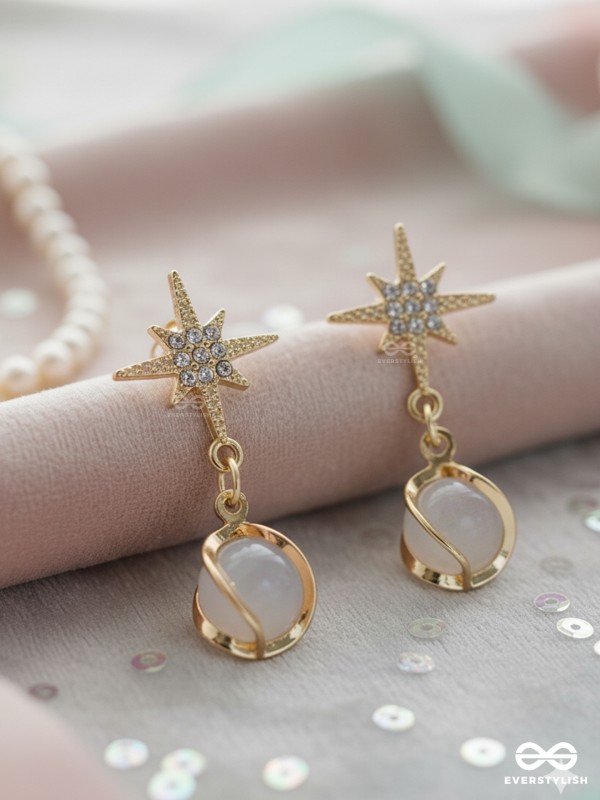 ASTRAL PEBBLE – STARBURST STUD WITH SOFT STONE DROP EARRINGS
