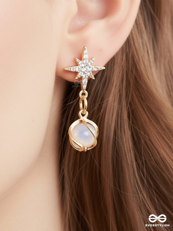 ASTRAL PEBBLE – STARBURST STUD WITH SOFT STONE DROP EARRINGS
